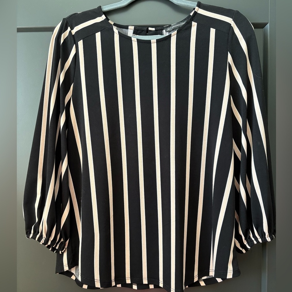 Adrianna Papell Black and Cream Striped Blouse